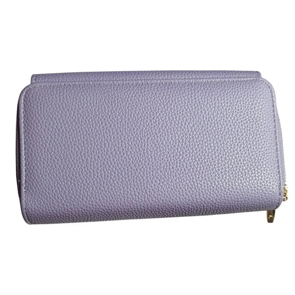 Halston Purple Lilac Pebble Double Zip Wallet